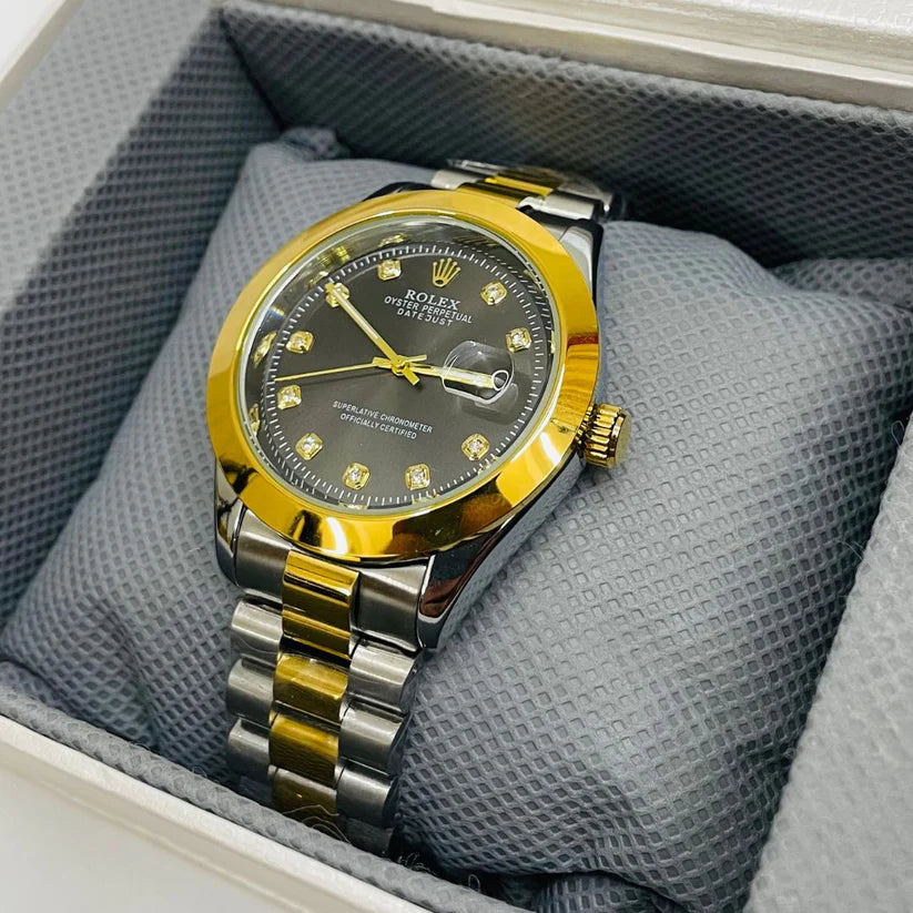 Rolex Dual Tone Bracelet With Gold Dial